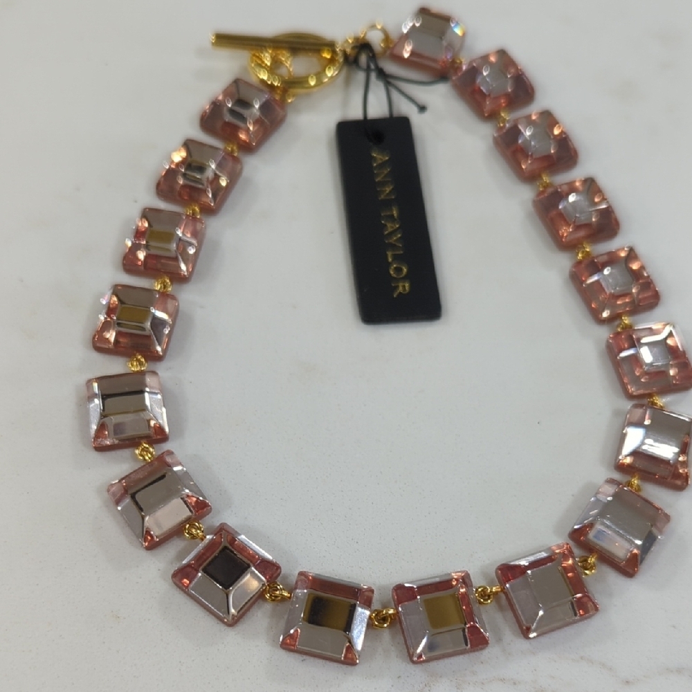 Ann Taylor Rose Crystal Square-Link Necklace with Gold Accents - Picture 4 of 6